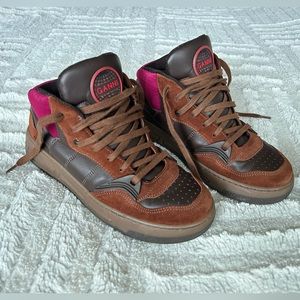 GANNI Brown Neoprene paneled Leather and Suede Retro Basketball Sneakers 38 EUC